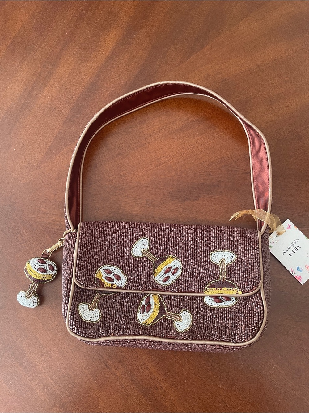 Brown Beaded Espresso Martini Shoulder Bag Purse Made in India Marshalls